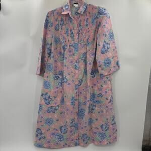 VTG MODELS COAT Womens House Jacket Floral Snap Cotton Size 8 Pockets Midi